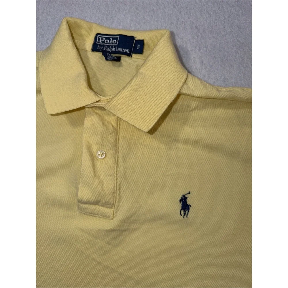 Ralph Lauren Polo Shirt Mens Small Yellow, Navy Blue Pony Casual Short Sleeve